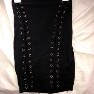 Black lace up front skirt